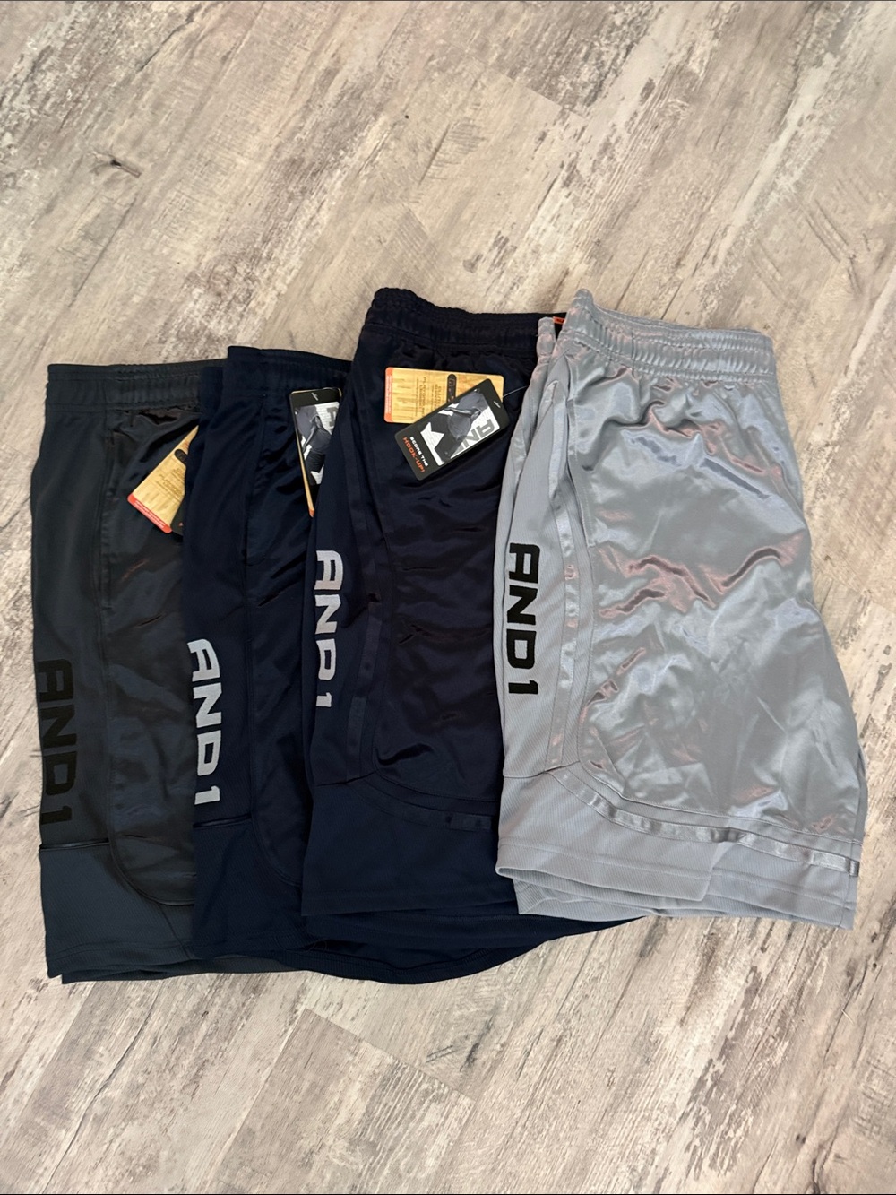 And1 Men's Athletic Shorts Bundle - Black, Navy & Light Gray
